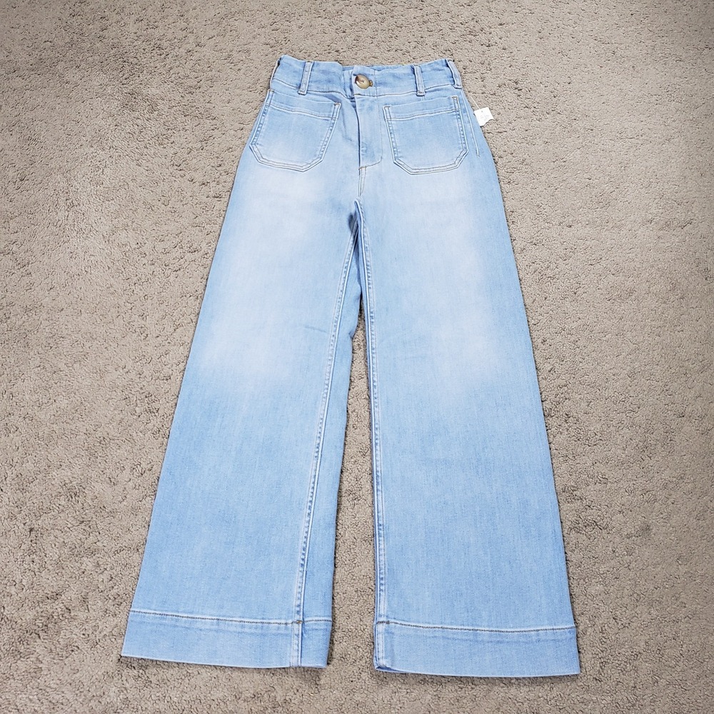 Maeve The Colette Cropped Wide Leg Jeans High Rise Blue Denim 24 Anthropologie